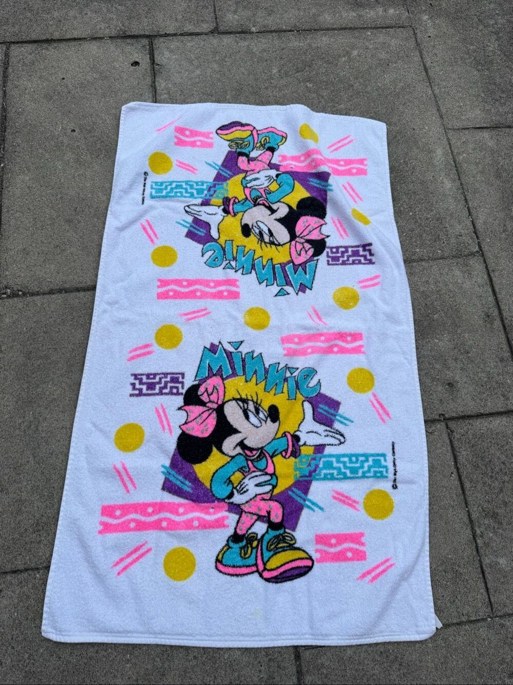 Vintage 90s Disney Minnie Mouse Cannon Towel Made USA Neon Retro 100% Cotton